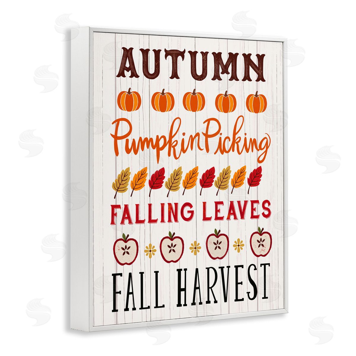 Sharon Lee Autumn Activities List Rustic Pumpkins Apples Leaves  White Framed Giclee Wall Art Print