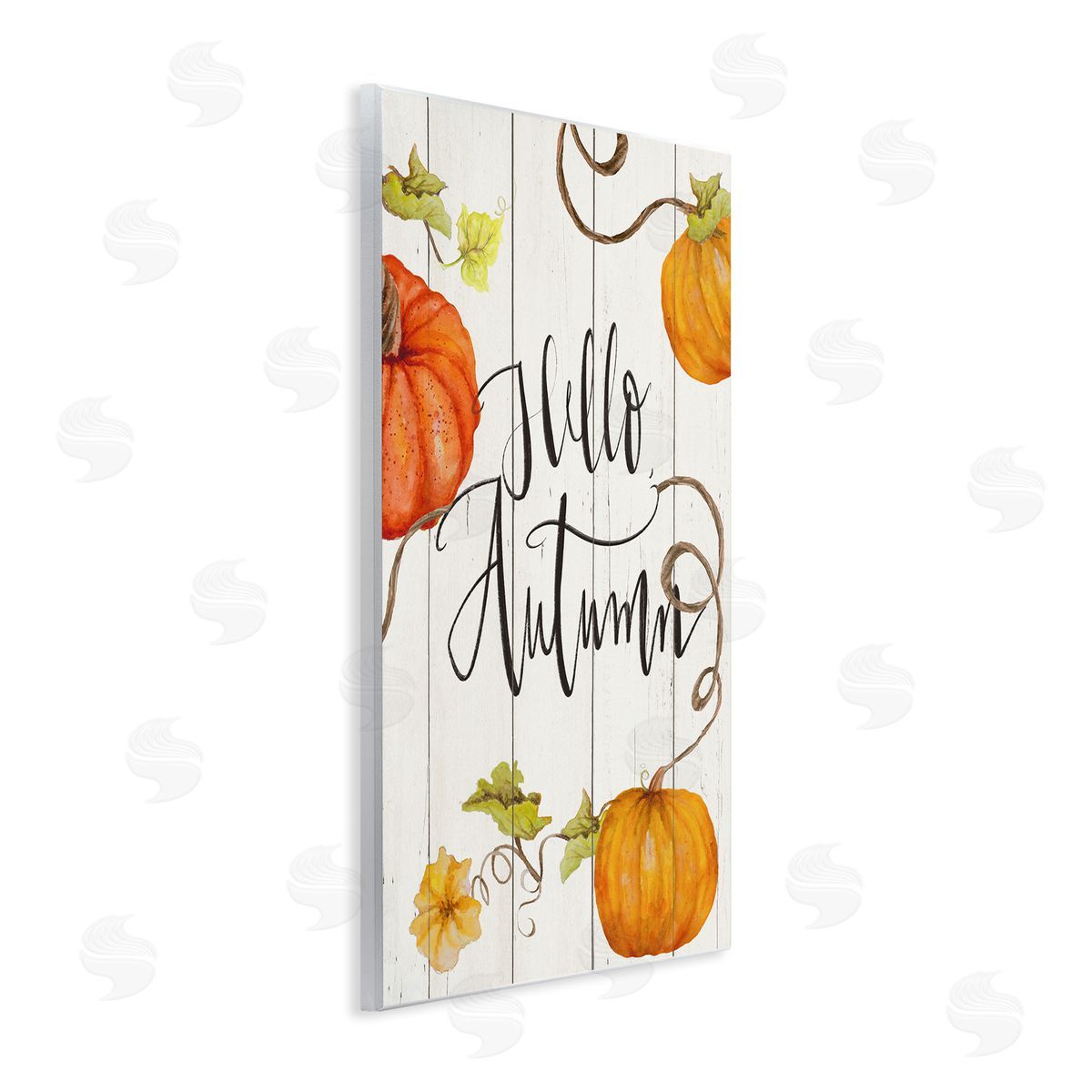Janice Gaynor Hello Autumn Calligraphy Sign Rustic Pumpkin Vines  Wall Plaque Art Print
