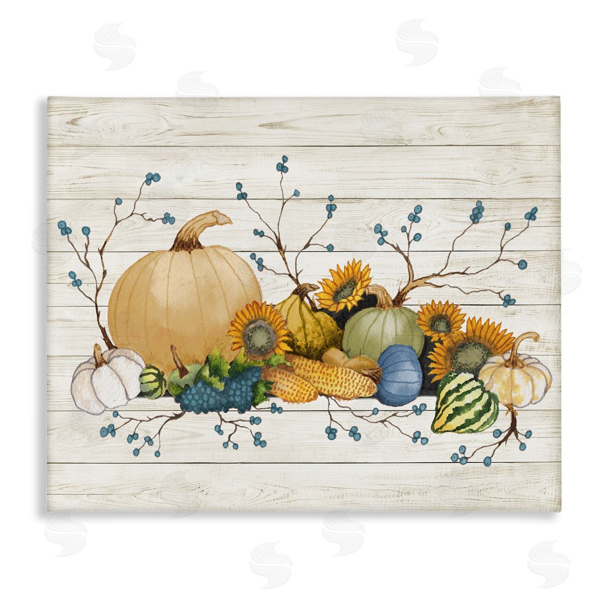 Elizabeth Medley Rustic Abundant Harvest Vegetables Fall Botanical Spread  Stretched Canvas Wall Art Print