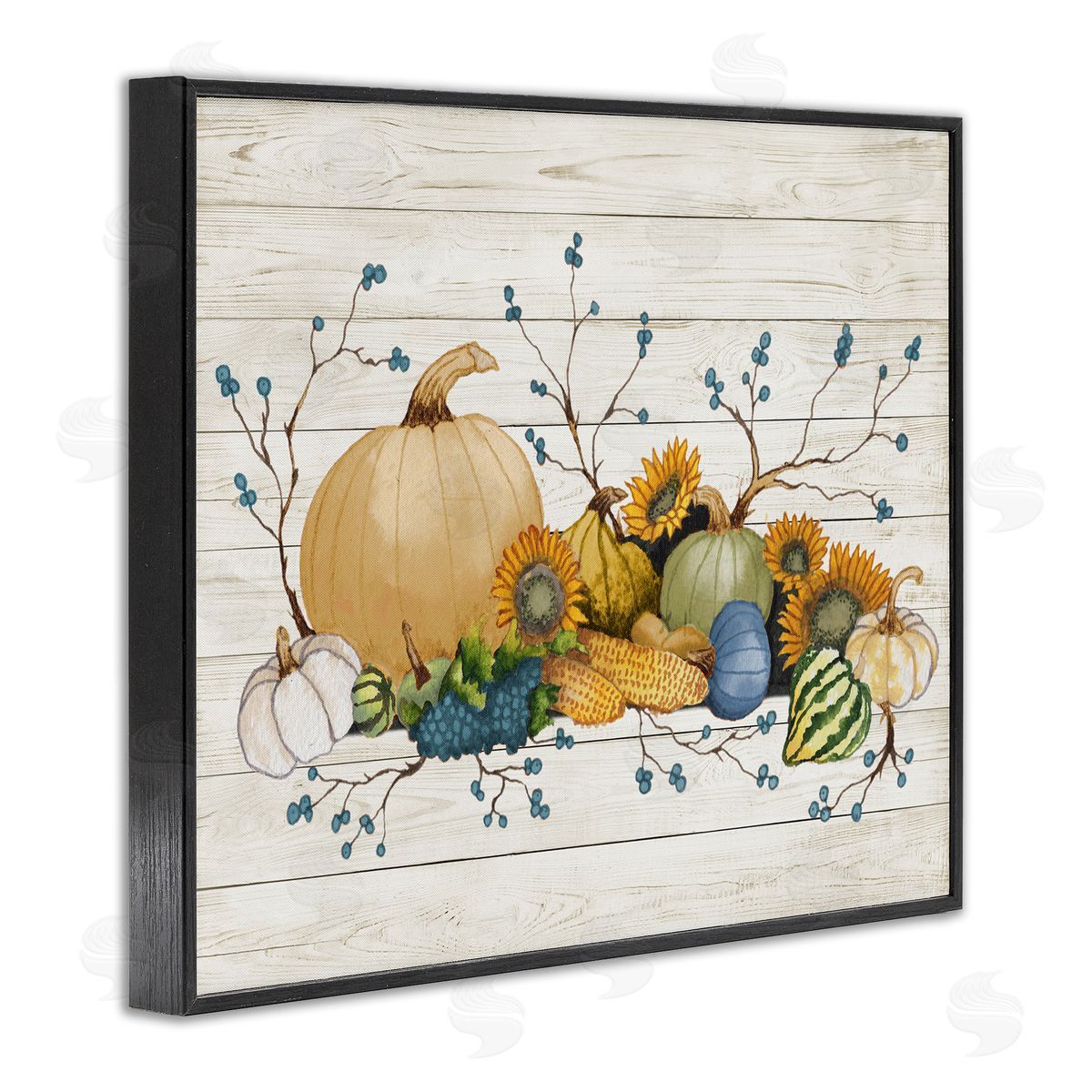 Elizabeth Medley Rustic Abundant Harvest Vegetables Fall Botanical Spread  Black Framed Giclee Wall Art Print