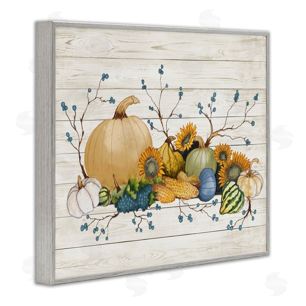 Elizabeth Medley Rustic Abundant Harvest Vegetables Fall Botanical Spread  Gray Framed Giclee Wall Art Print