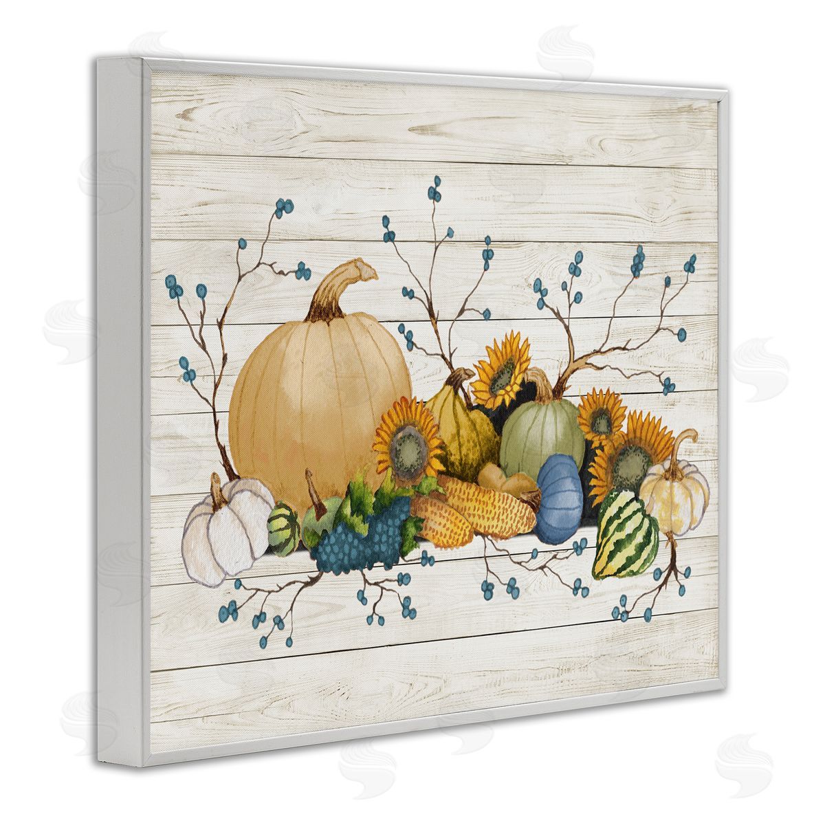 Elizabeth Medley Rustic Abundant Harvest Vegetables Fall Botanical Spread  White Framed Giclee Wall Art Print