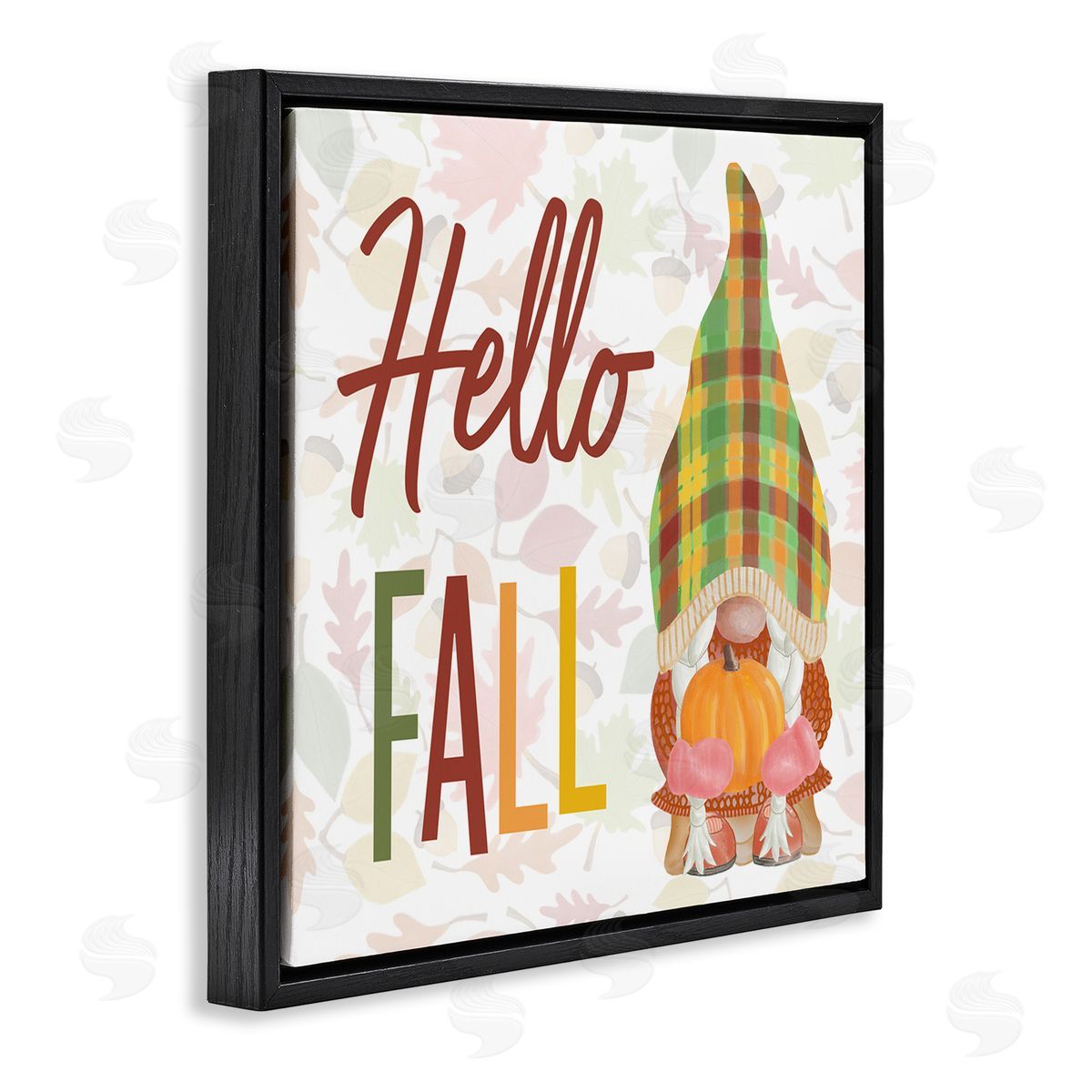 Andi Metz Hello Fall Cozy Tartan Gnome Holding Pumpkin  Black Floating Frame Canvas Wall Art Print