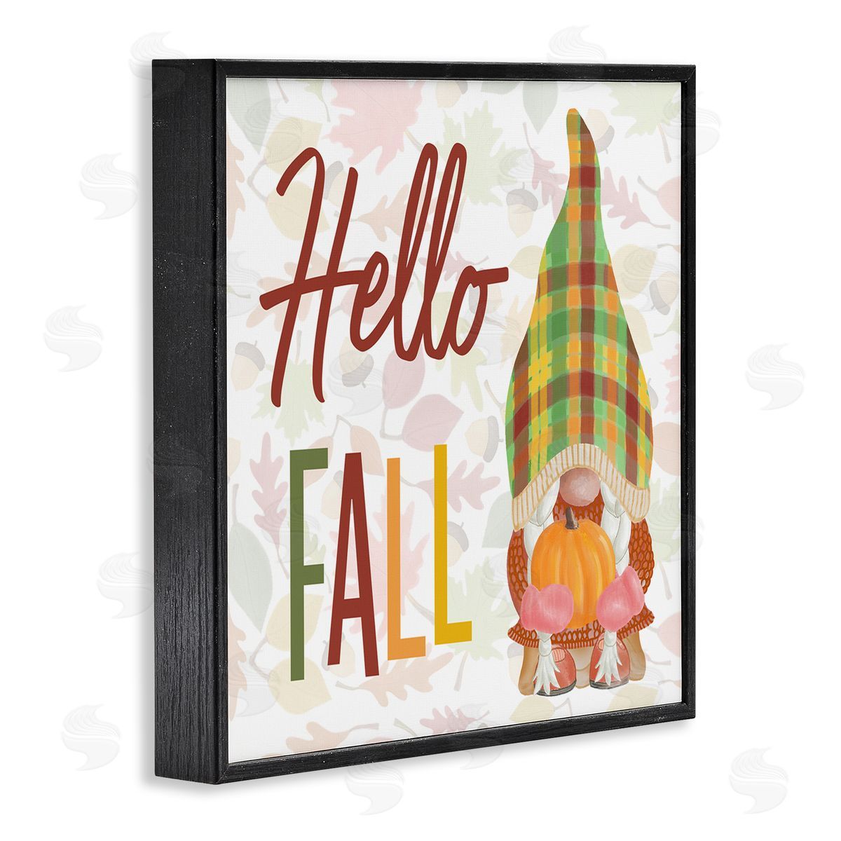 Andi Metz Hello Fall Cozy Tartan Gnome Holding Pumpkin  Black Framed Glicee Wall Art Print