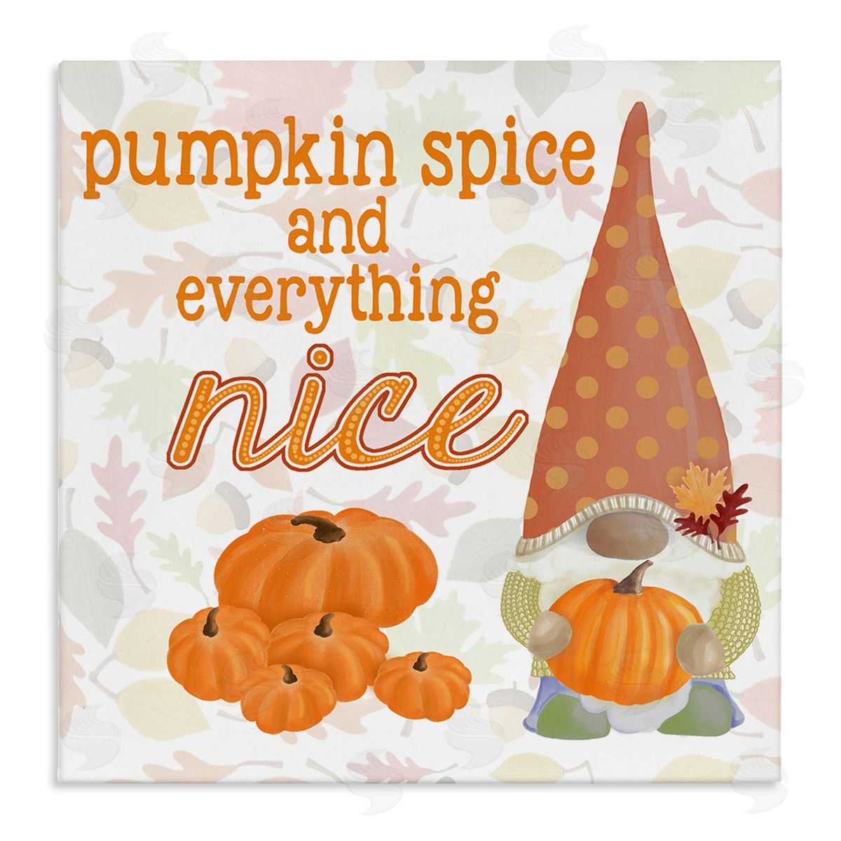 Andi Metz Pumpkin Spice Garden Gnome Patterned Autumn Botanicals Stretched Canvas Wall Art Print
