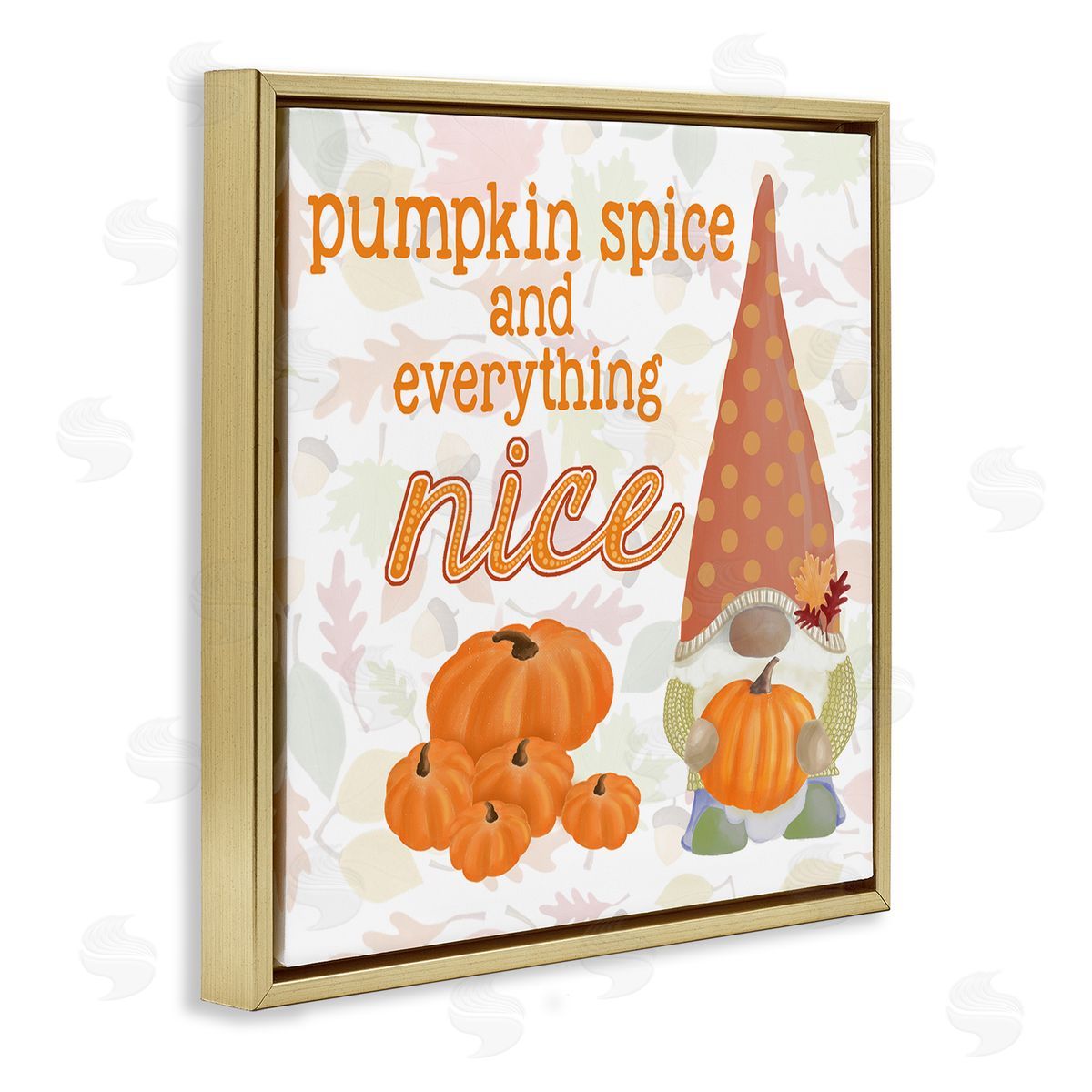 Andi Metz Pumpkin Spice Garden Gnome Patterned Autumn Botanicals Gold Floating Frame Canvas Wall Art Print