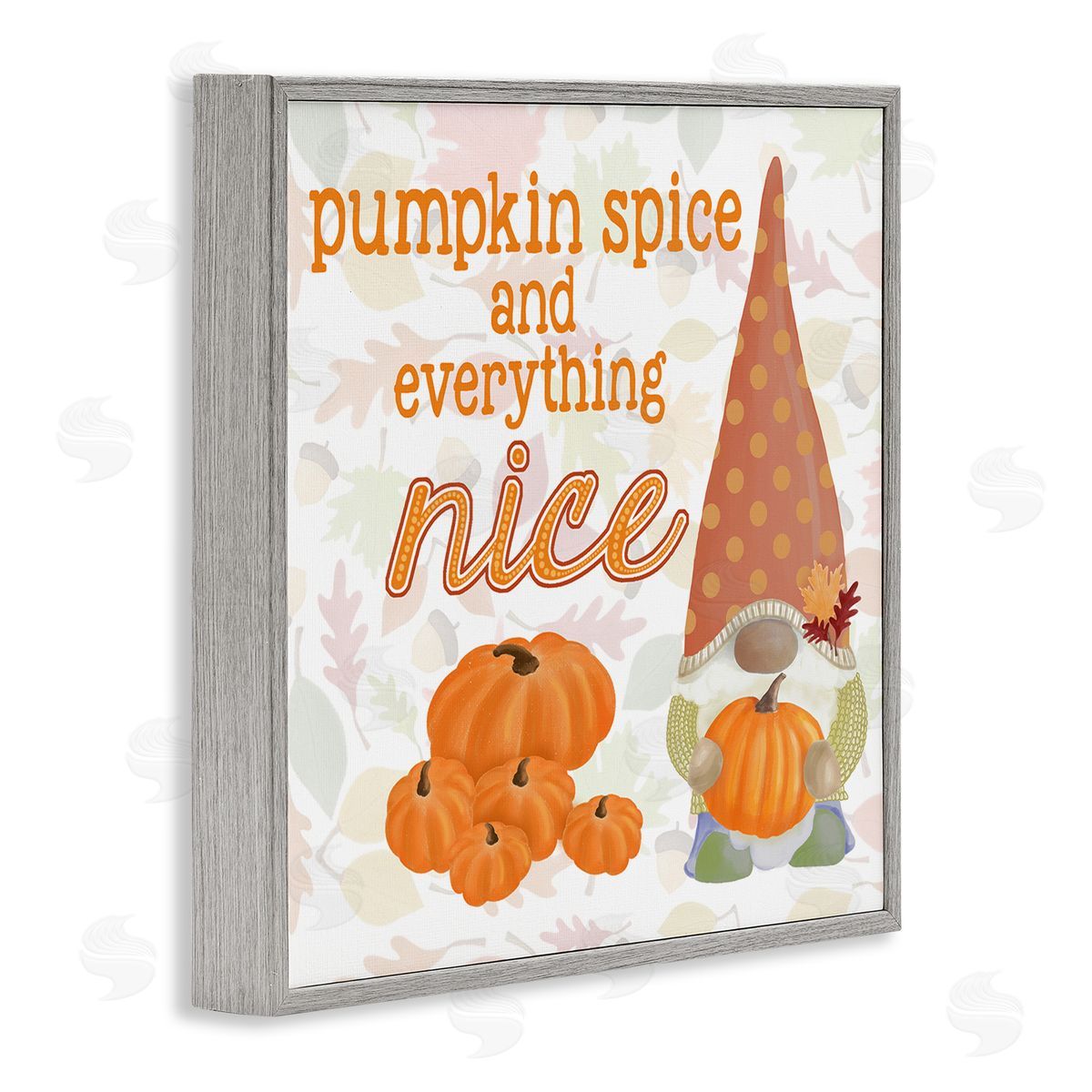 Andi Metz Pumpkin Spice Garden Gnome Patterned Autumn Botanicals Gray Framed Glicee Wall Art Print