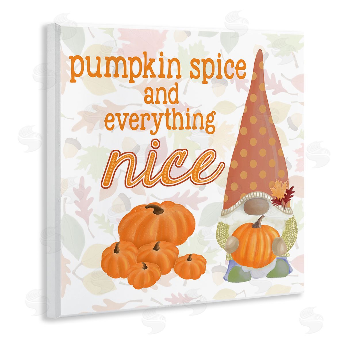 Andi Metz Pumpkin Spice Garden Gnome Patterned Autumn Botanicals Wooden Wall Plaque Art Print