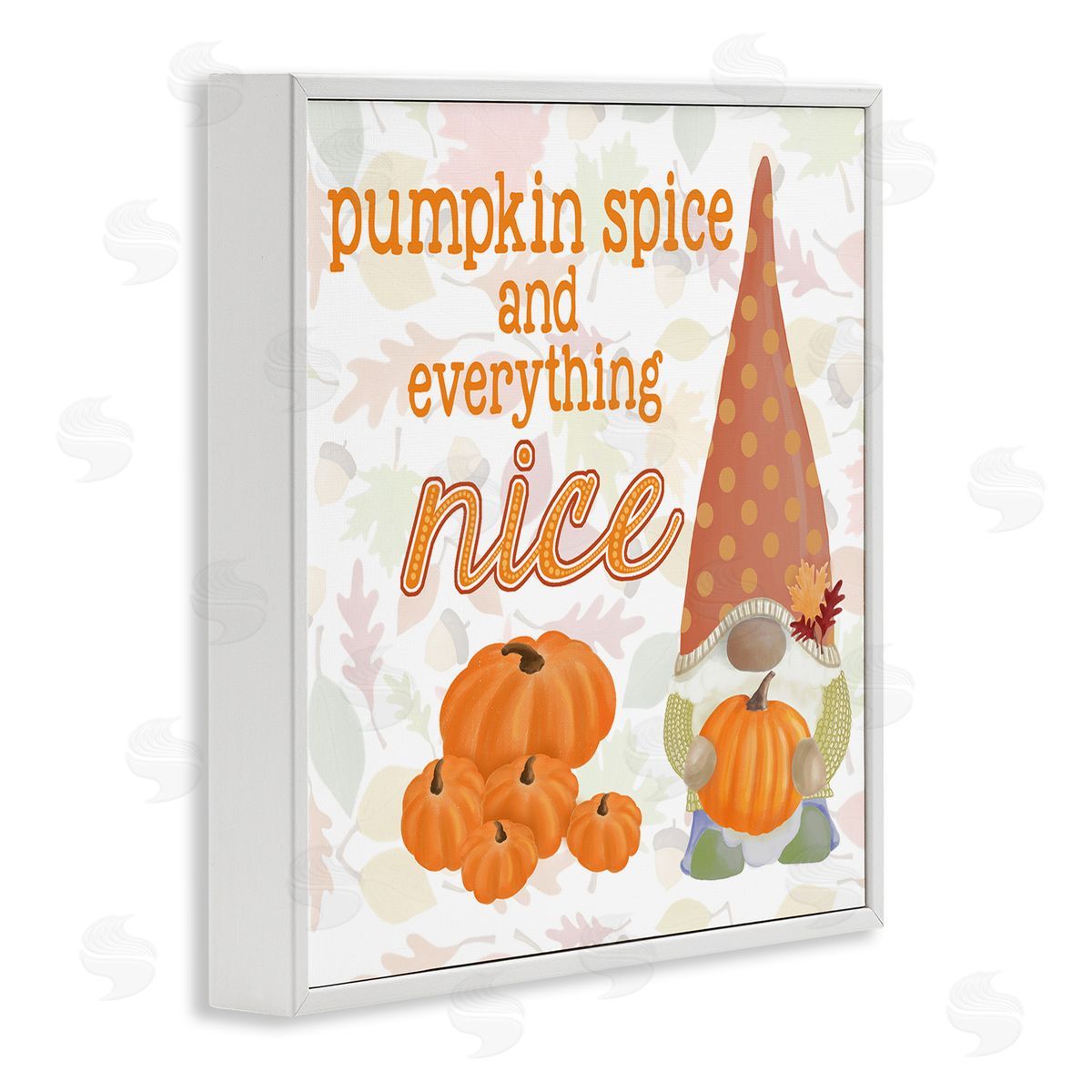 Andi Metz Pumpkin Spice Garden Gnome Patterned Autumn Botanicals White Framed Glicee Wall Art Print