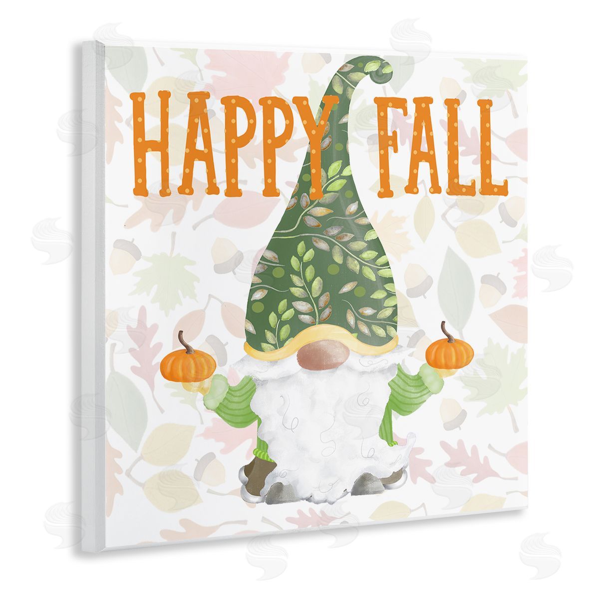 Andi Metz Happy Fall Patterned Gnome Holding Orange Pumpkins  Wooden Wall Plaque Art Print