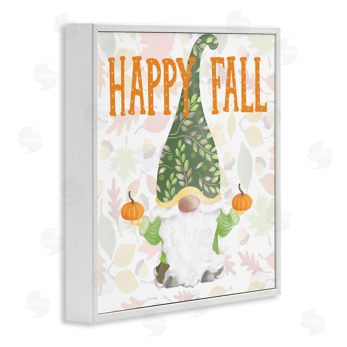 Andi Metz Happy Fall Patterned Gnome Holding Orange Pumpkins  White Framed Glicee Wall Art Print