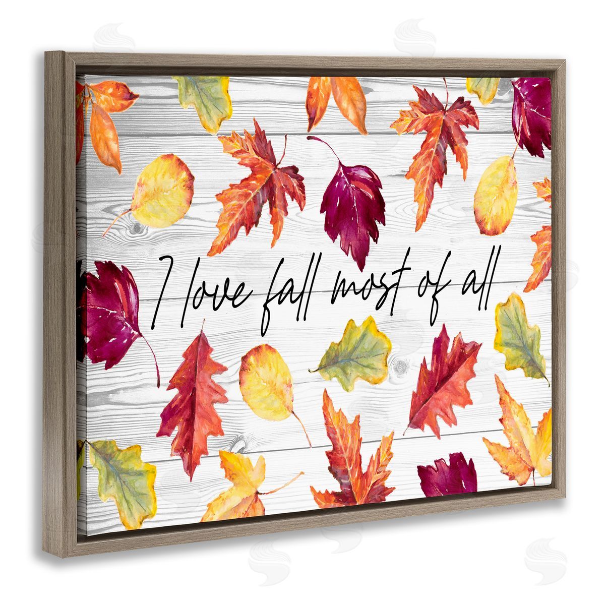 Lanie Loreth Love Fall Most Of All Autumn Leaves Scattered  Brown Floating Frame Canvas Wall Art Print