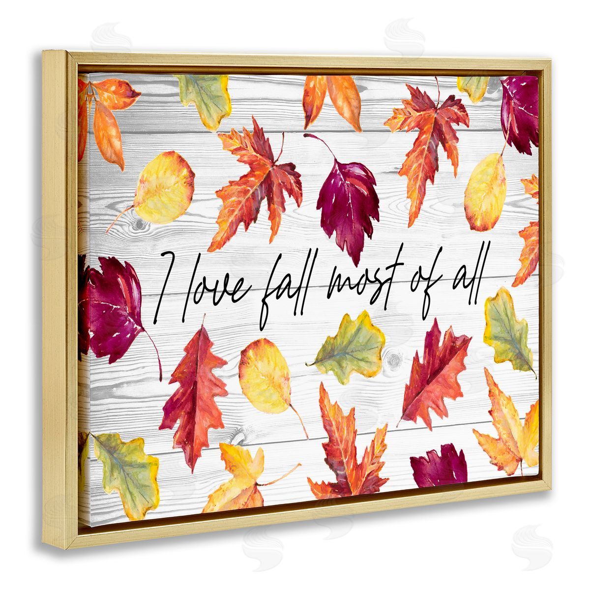 Lanie Loreth Love Fall Most Of All Autumn Leaves Scattered  Gold Floating Frame Canvas Wall Art Print