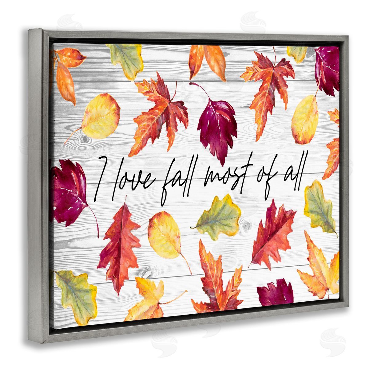 Lanie Loreth Love Fall Most Of All Autumn Leaves Scattered  Gray Floating Frame Canvas Wall Art Print