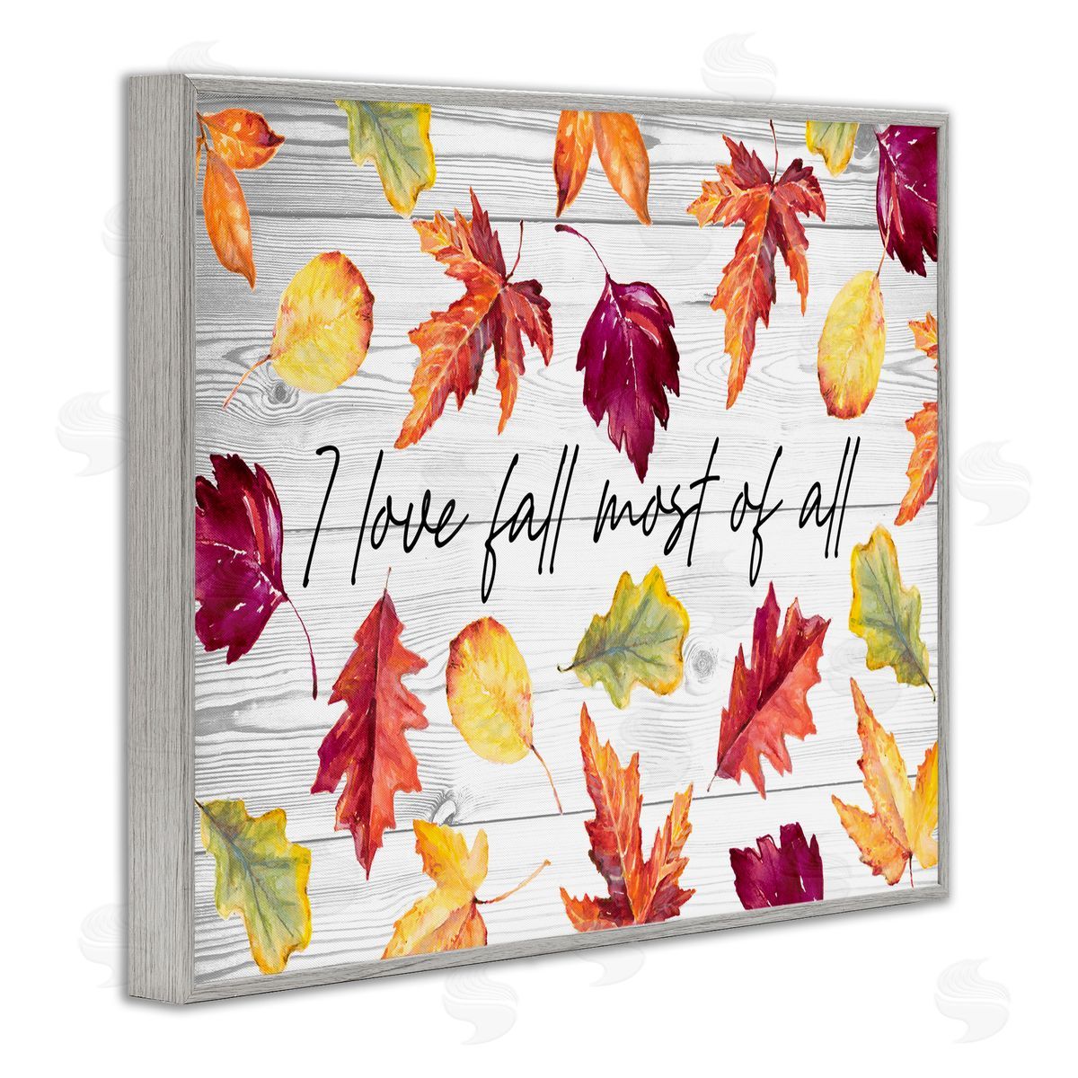 Lanie Loreth Love Fall Most Of All Autumn Leaves Scattered  Gray Framed Giclee Wall Art Print