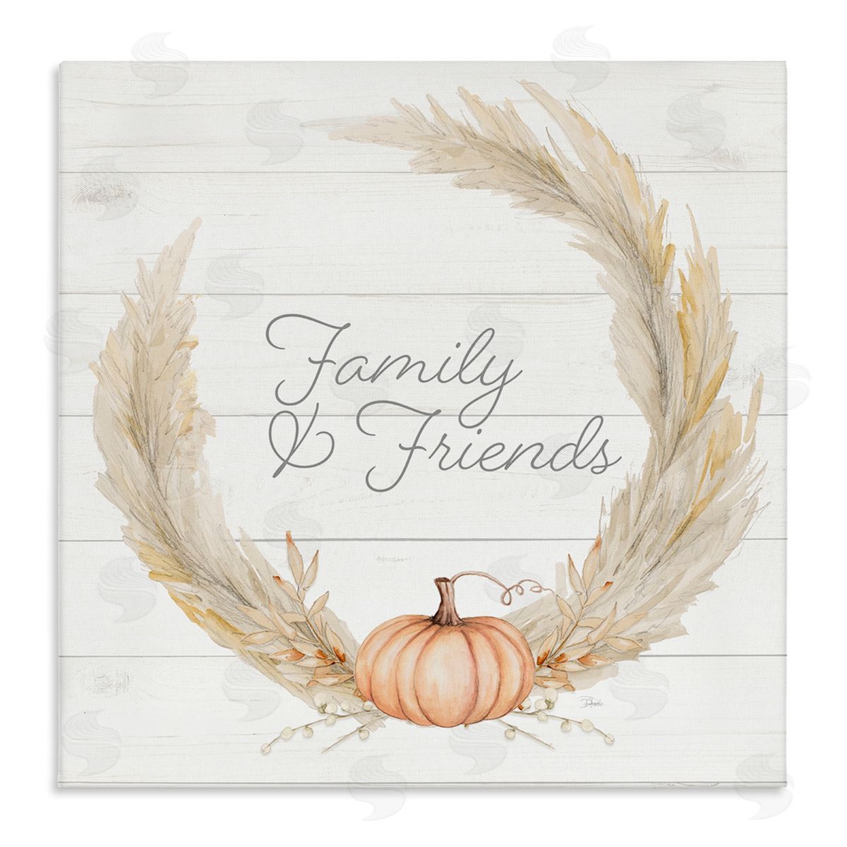 Patricia Pinto Family & Friends Autumn Farmhouse Wheat Pumpkin Wreath Stretched Canvas Wall Art Print