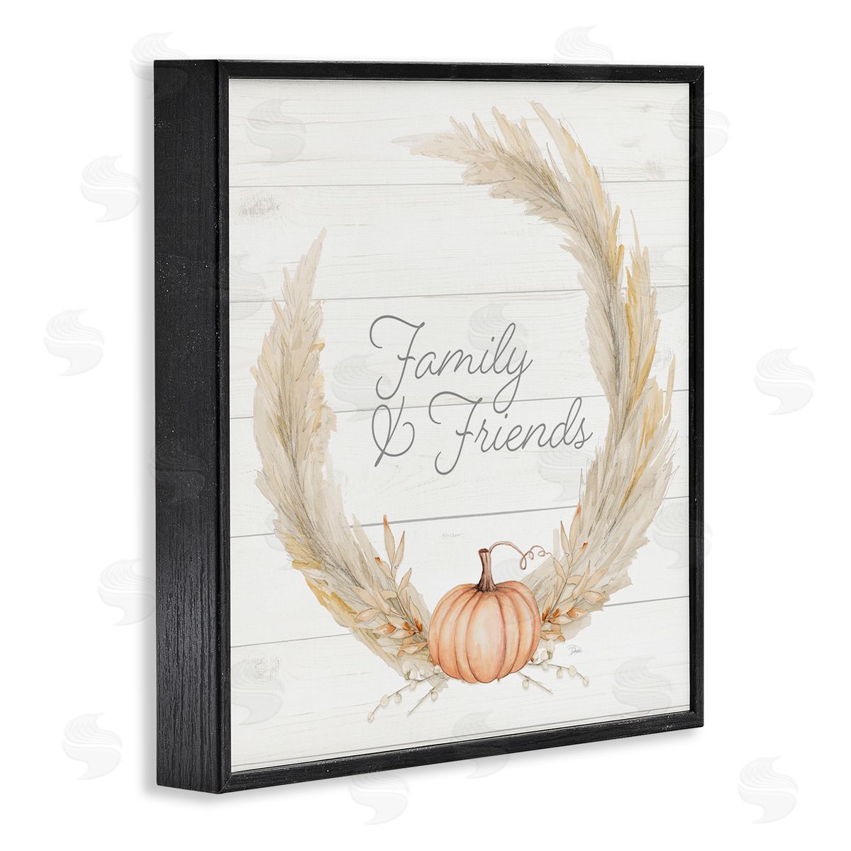Patricia Pinto Family & Friends Autumn Farmhouse Wheat Pumpkin Wreath Black Framed Glicee Wall Art Print