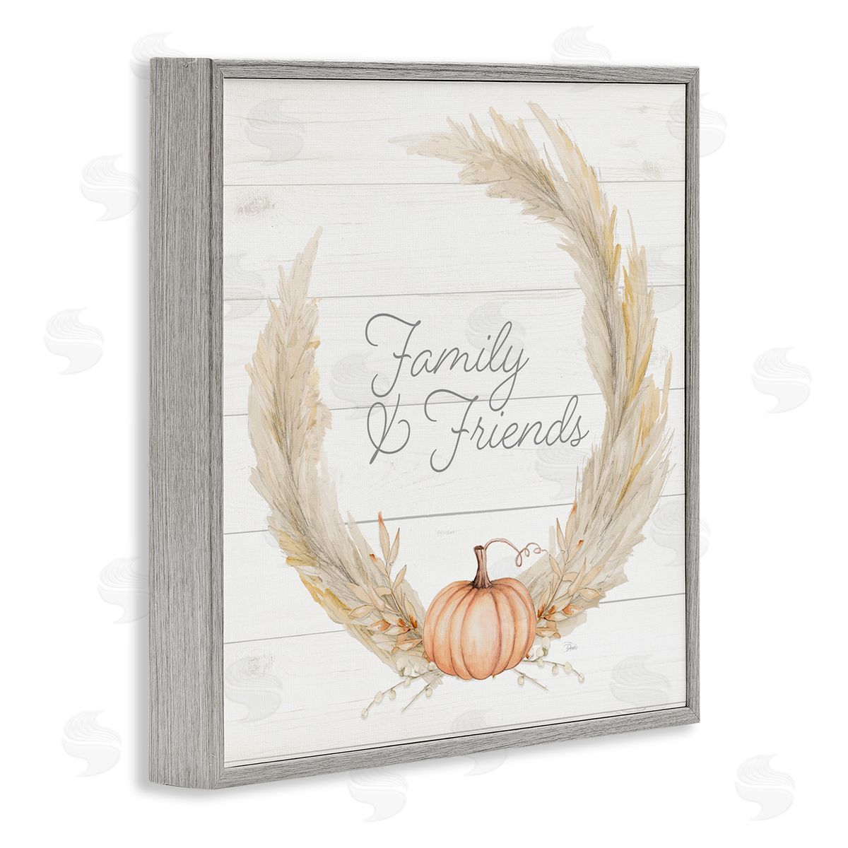 Patricia Pinto Family & Friends Autumn Farmhouse Wheat Pumpkin Wreath Gray Framed Glicee Wall Art Print
