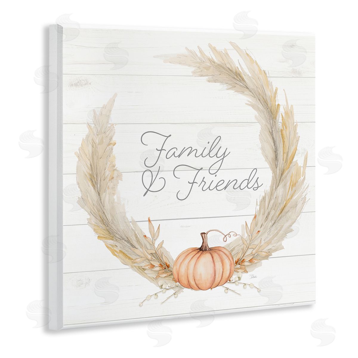 Patricia Pinto Family & Friends Autumn Farmhouse Wheat Pumpkin Wreath Wooden Wall Plaque Art Print