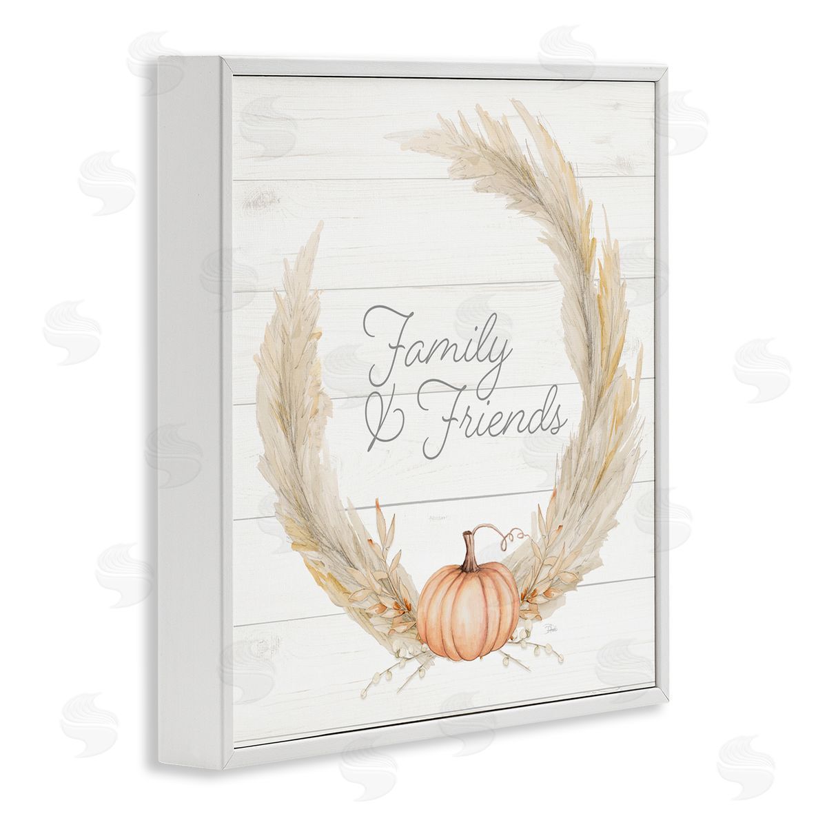 Patricia Pinto Family & Friends Autumn Farmhouse Wheat Pumpkin Wreath White Framed Glicee Wall Art Print