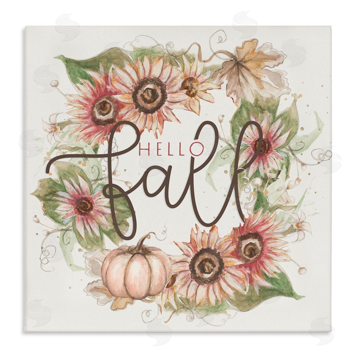 Patricia Pinto Hello Fall Autumn Greeting Floral Pumpkin Wreath Stretched Canvas Wall Art Print