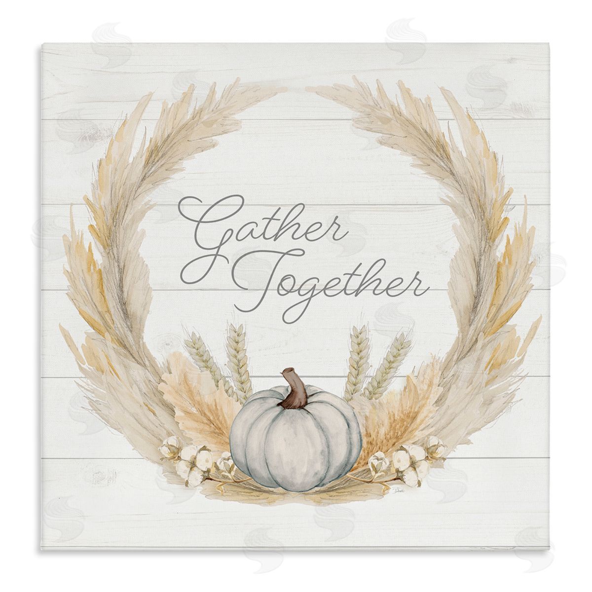 Patricia Pinto Gather Together Family Sentiment Rustic Wheat Sprigs  Stretched Canvas Wall Art Print