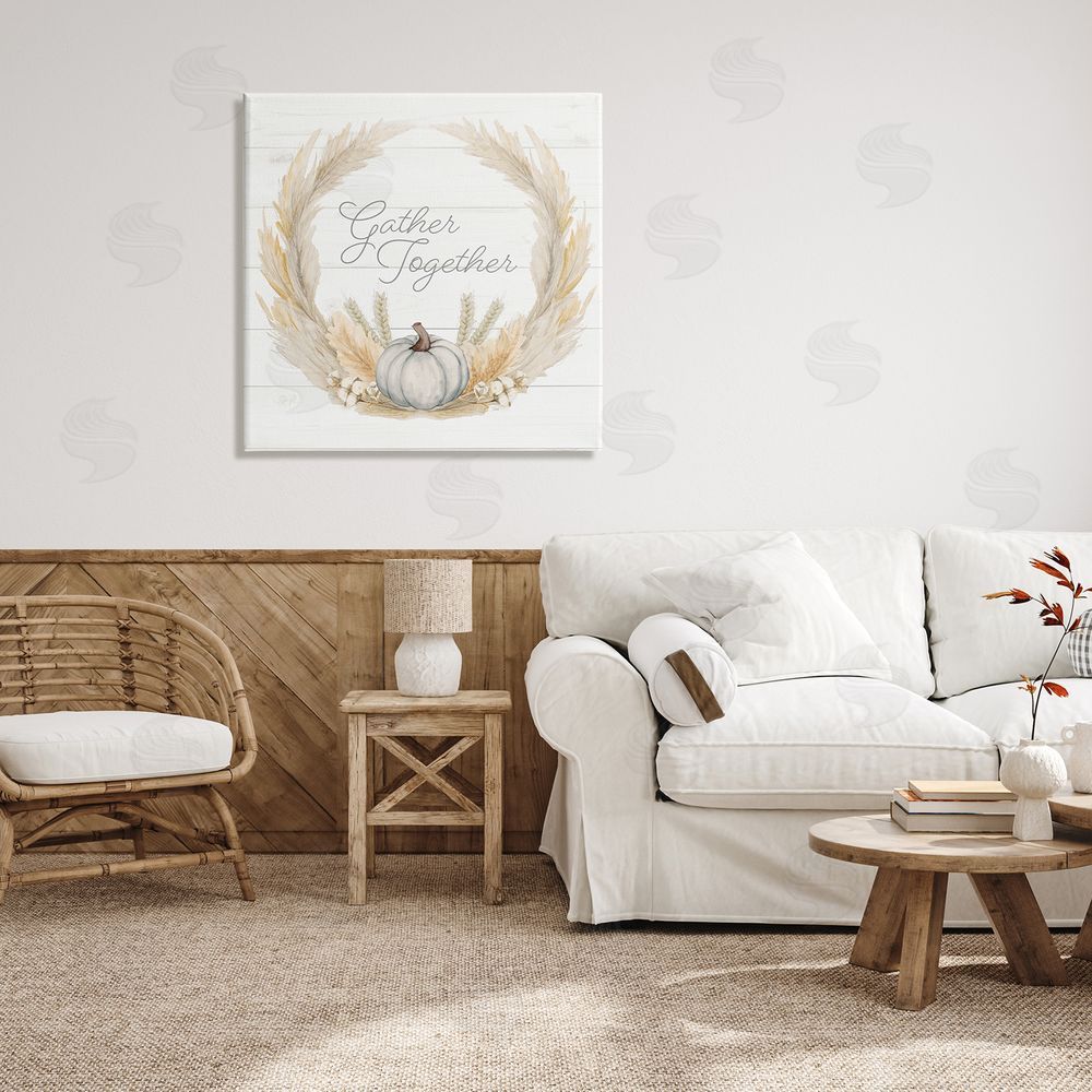 Patricia Pinto Gather Together Family Sentiment Rustic Wheat Sprigs  Canvas Wall Art in Room