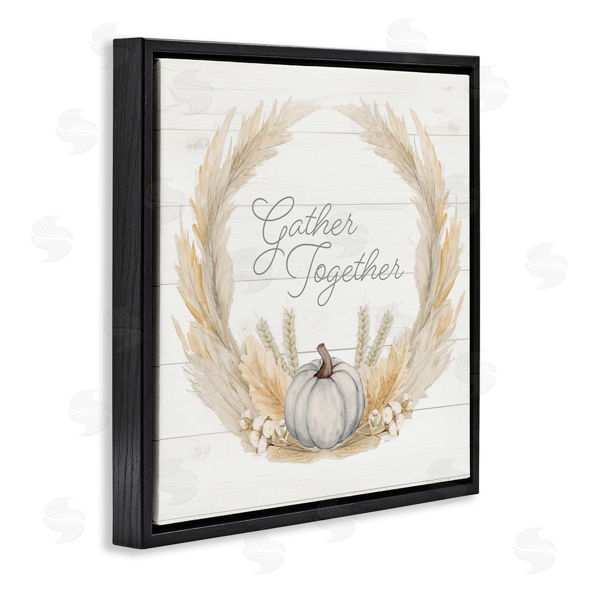 Patricia Pinto Gather Together Family Sentiment Rustic Wheat Sprigs  Black Floating Frame Canvas Wall Art Print