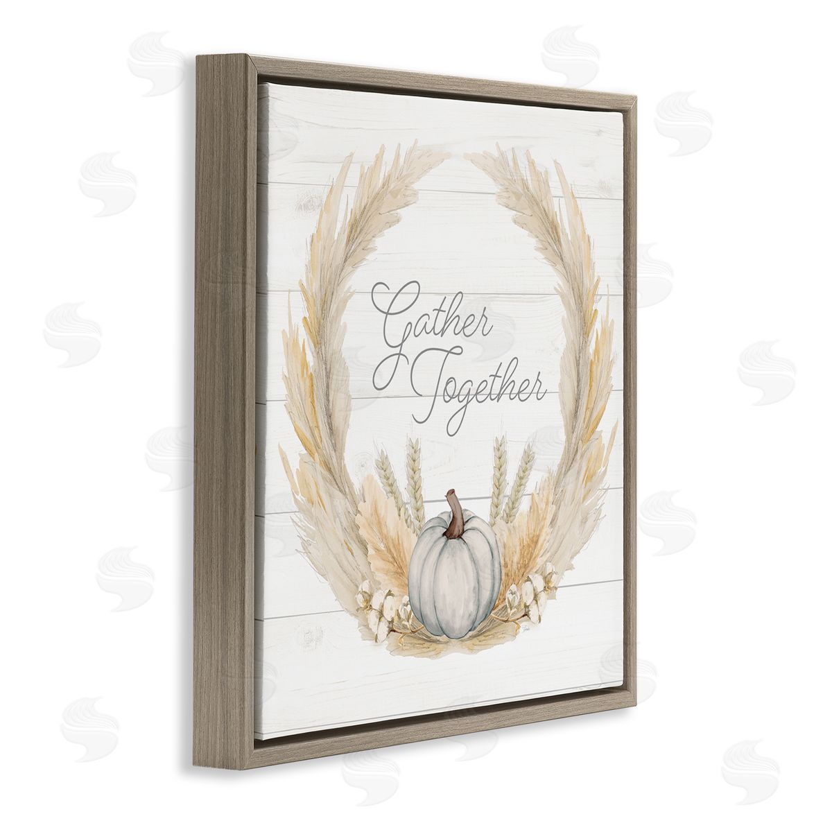 Patricia Pinto Gather Together Family Sentiment Rustic Wheat Sprigs  Brown Floating Frame Canvas Wall Art Print