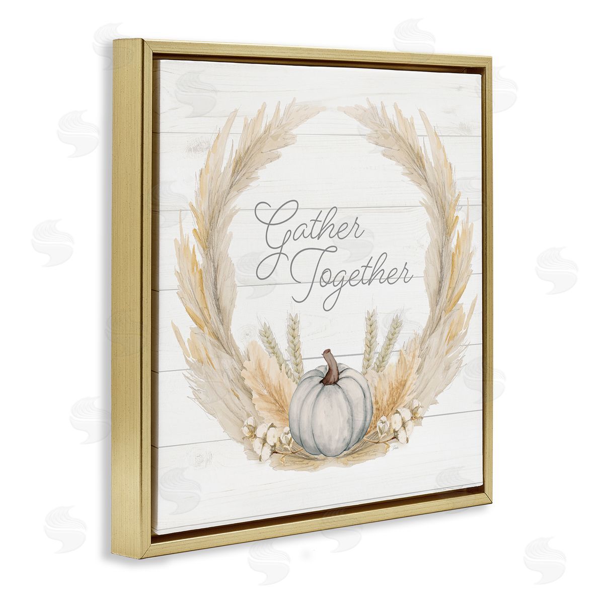 Patricia Pinto Gather Together Family Sentiment Rustic Wheat Sprigs  Gold Floating Frame Canvas Wall Art Print