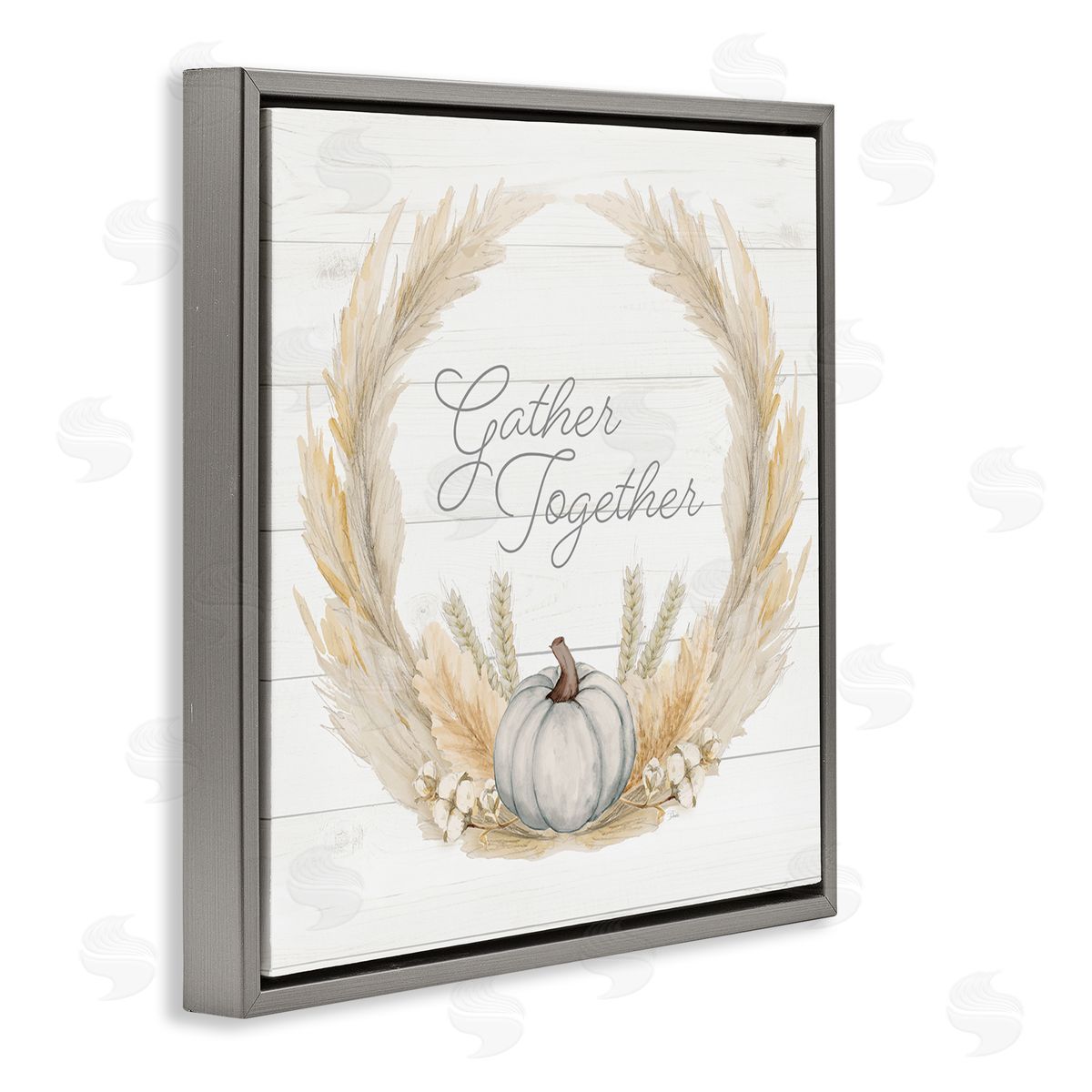 Patricia Pinto Gather Together Family Sentiment Rustic Wheat Sprigs  Gray Floating Frame Canvas Wall Art Print