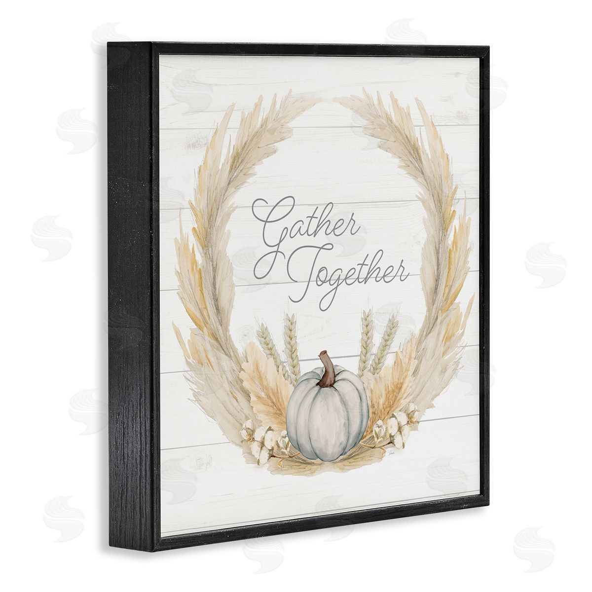 Patricia Pinto Gather Together Family Sentiment Rustic Wheat Sprigs  Black Framed Glicee Wall Art Print