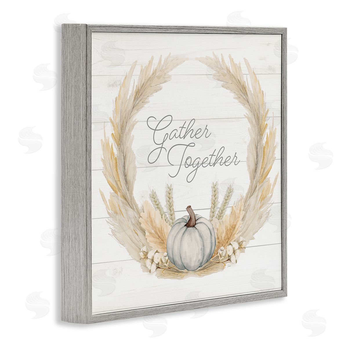 Patricia Pinto Gather Together Family Sentiment Rustic Wheat Sprigs  Gray Framed Glicee Wall Art Print