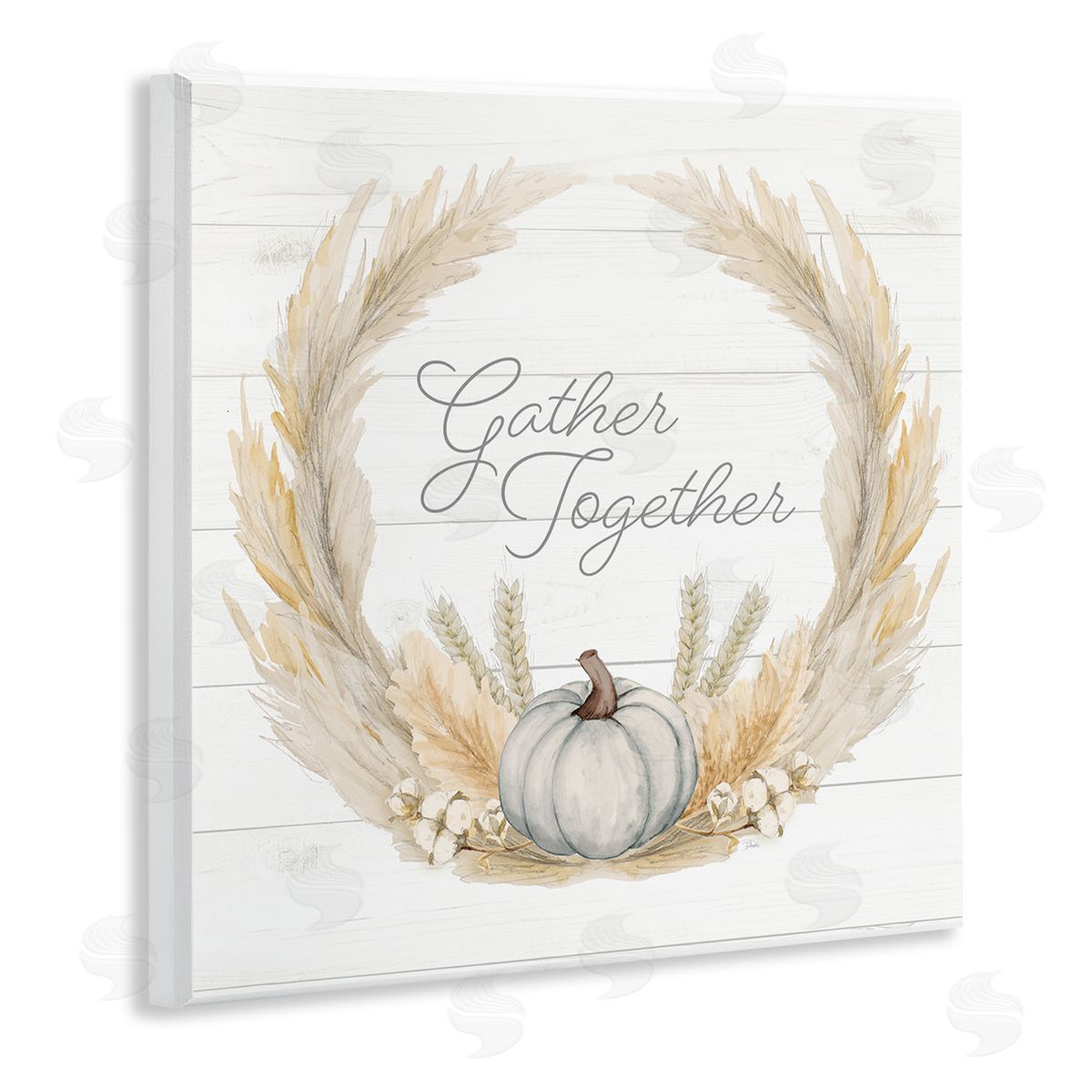 Patricia Pinto Gather Together Family Sentiment Rustic Wheat Sprigs  Wooden Wall Plaque Art Print
