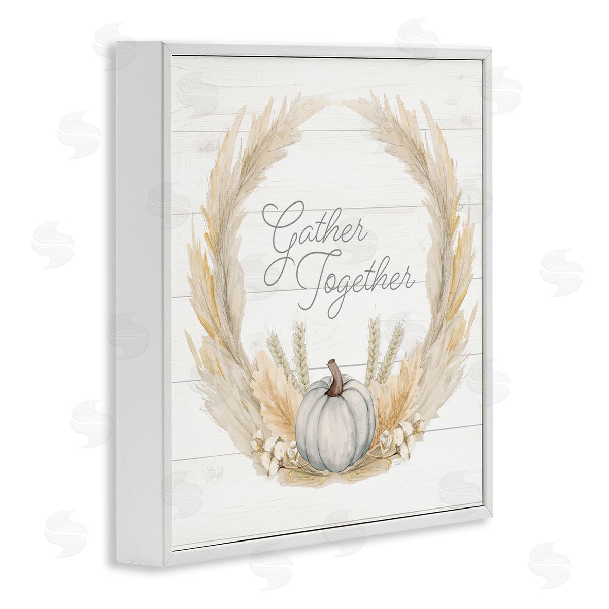 Patricia Pinto Gather Together Family Sentiment Rustic Wheat Sprigs  White Framed Glicee Wall Art Print