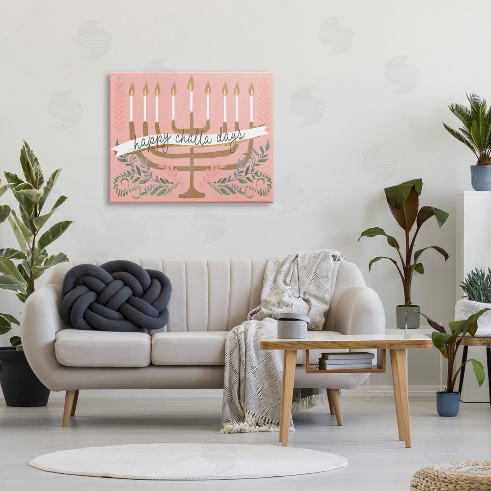 Jennifer Paxton Parker Happy Challa Days Charming Menorah Festive Botanicals Canvas Wall Art Print in Room