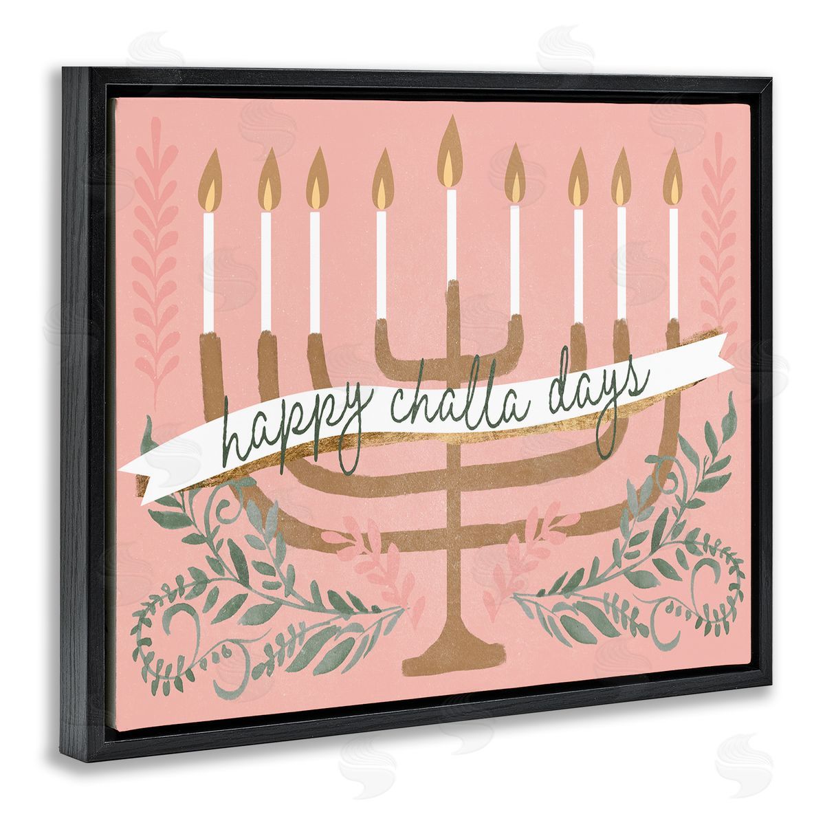 Jennifer Paxton Parker Happy Challa Days Charming Menorah Festive Botanicals Black Floating Frame Canvas Wall Art Print