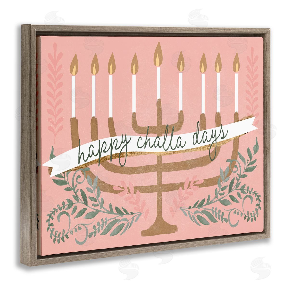 Jennifer Paxton Parker Happy Challa Days Charming Menorah Festive Botanicals Brown Floating Frame Canvas Wall Art Print
