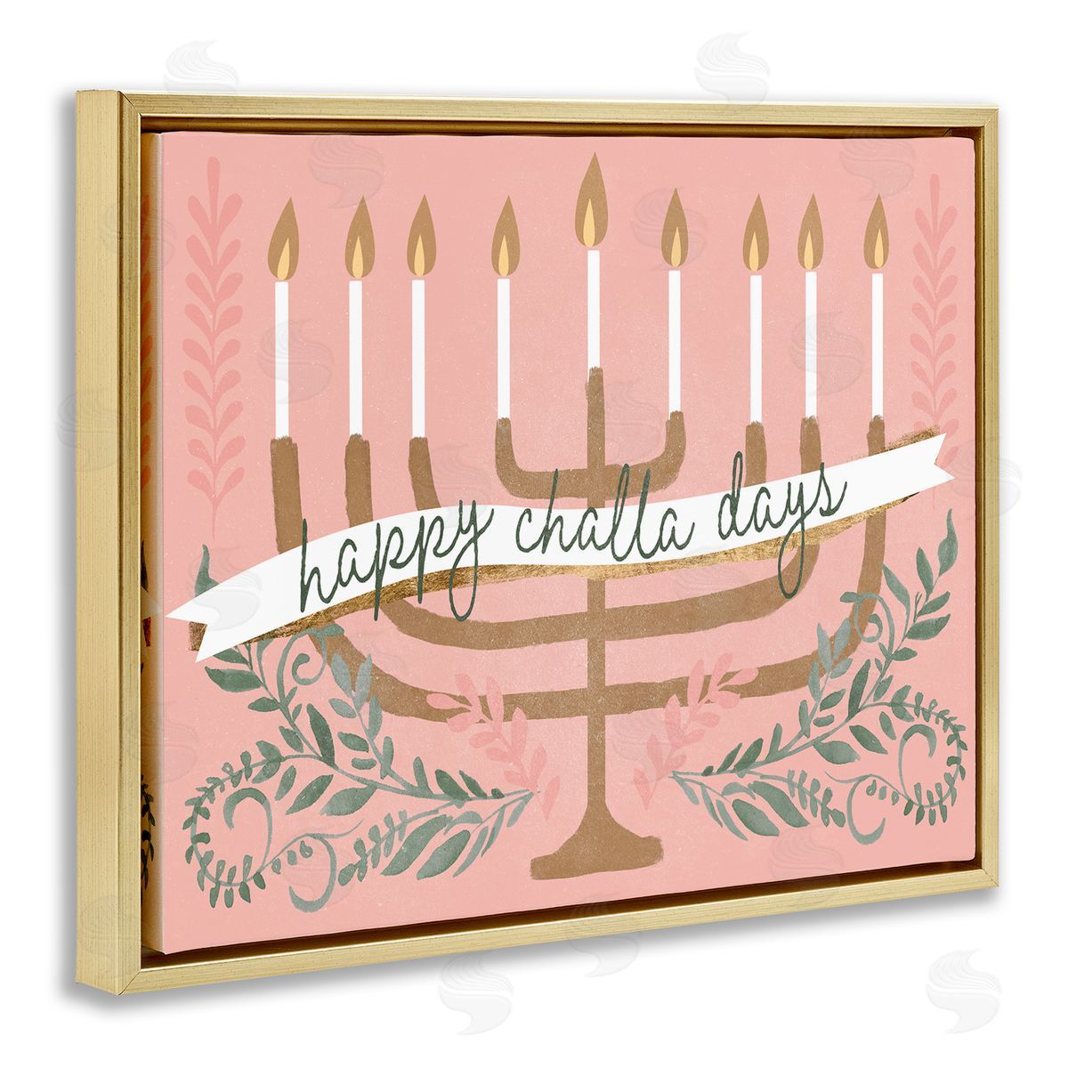Jennifer Paxton Parker Happy Challa Days Charming Menorah Festive Botanicals Gold Floating Frame Canvas Wall Art Print
