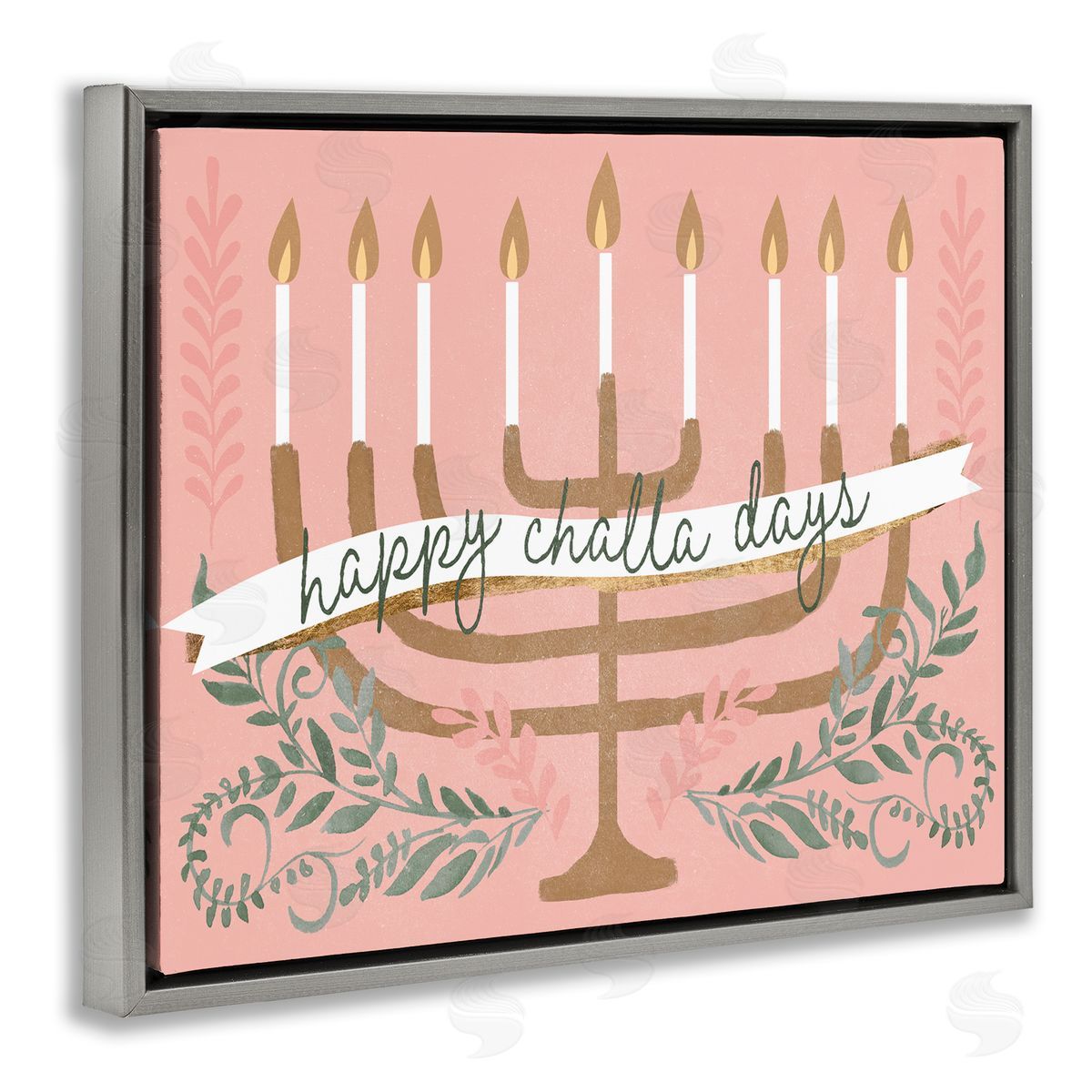 Jennifer Paxton Parker Happy Challa Days Charming Menorah Festive Botanicals Gray Floating Frame Canvas Wall Art Print