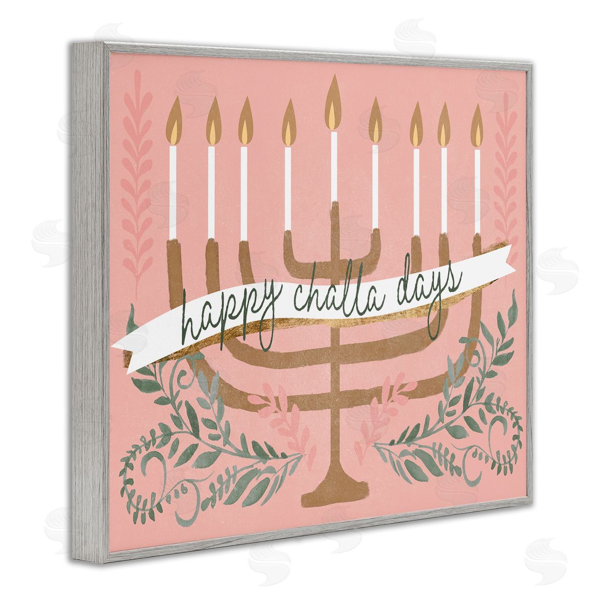 Jennifer Paxton Parker Happy Challa Days Charming Menorah Festive Botanicals Gray Framed Giclee Wall Art Print
