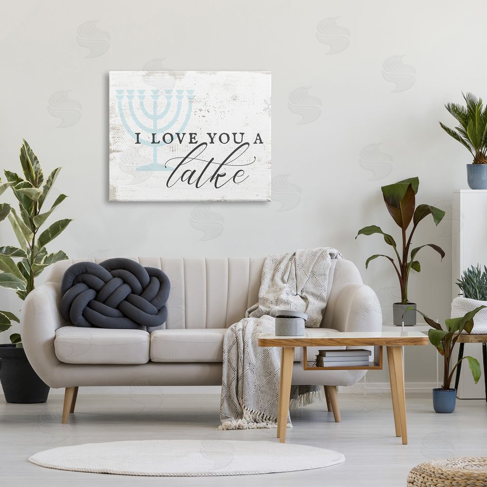 Stupell Studio Love You A Latke Clever Rustic Hanukkah Typography  Canvas Wall Art Print in Room