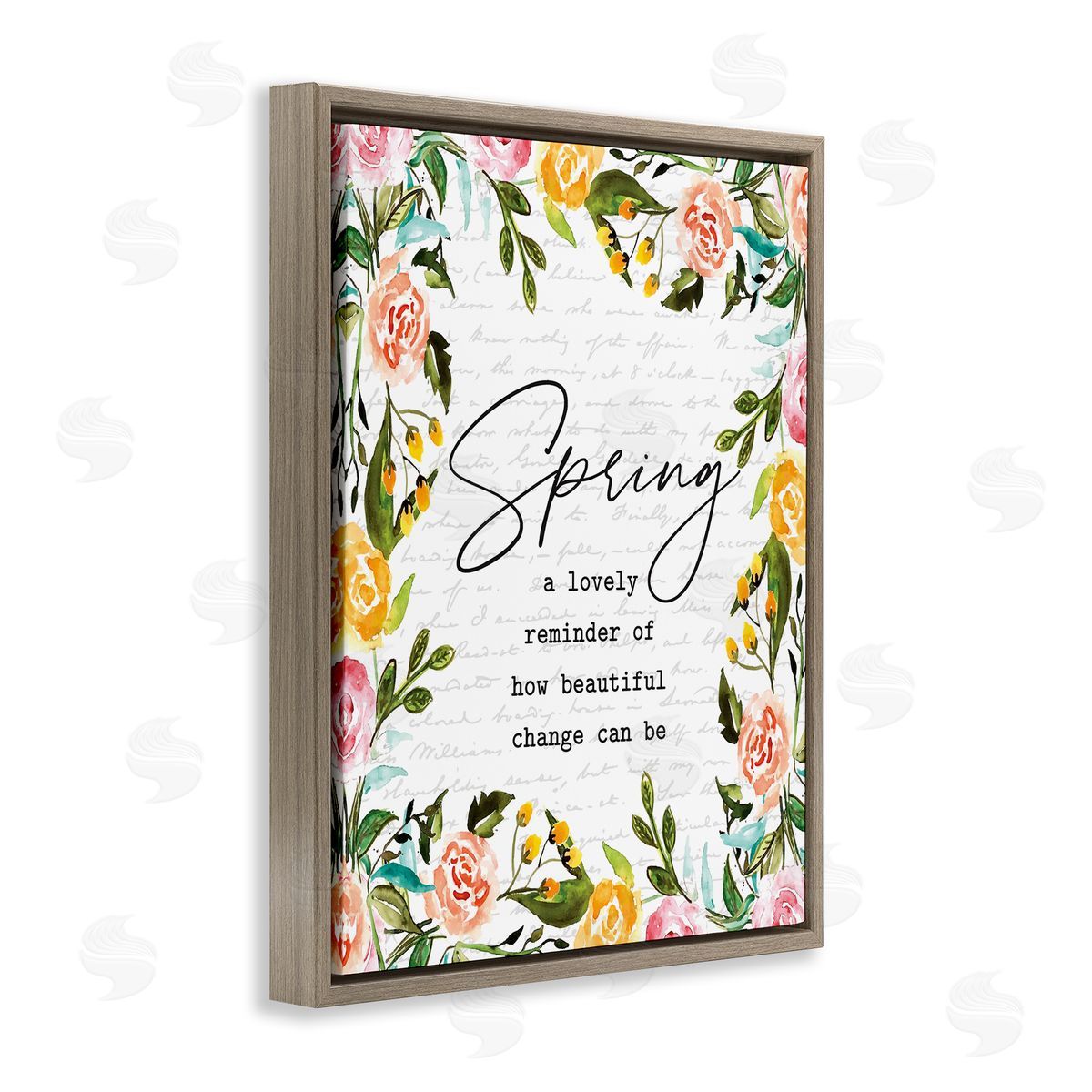 Lettered and Lined Cheerful Spring Typography Quote Floral Blossom  Brown Floating Frame Canvas Wall Art Print
