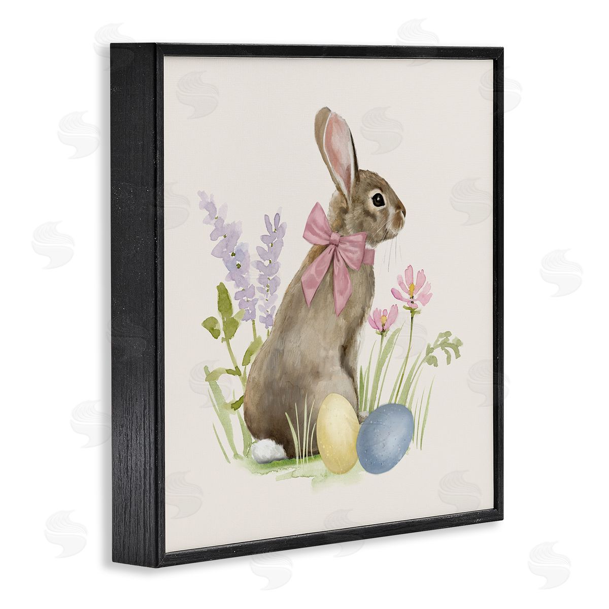 Victoria Barnes Easter Bunny Rabbit Bow Spring Flowers & Eggs  Black Framed Glicee Wall Art Print