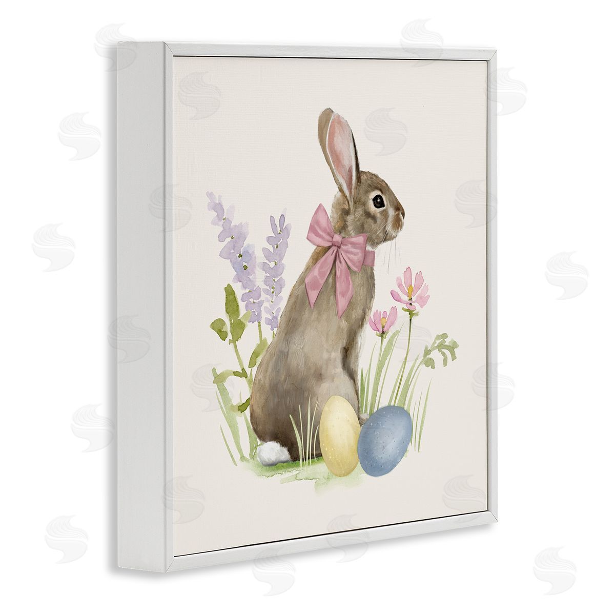 Victoria Barnes Easter Bunny Rabbit Bow Spring Flowers & Eggs  White Framed Glicee Wall Art Print