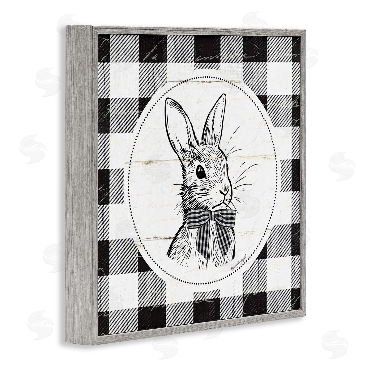 Jennifer Pugh Detailed Easter Bunny Drawing Spring Plaid Border Gray Framed Glicee Wall Art Print