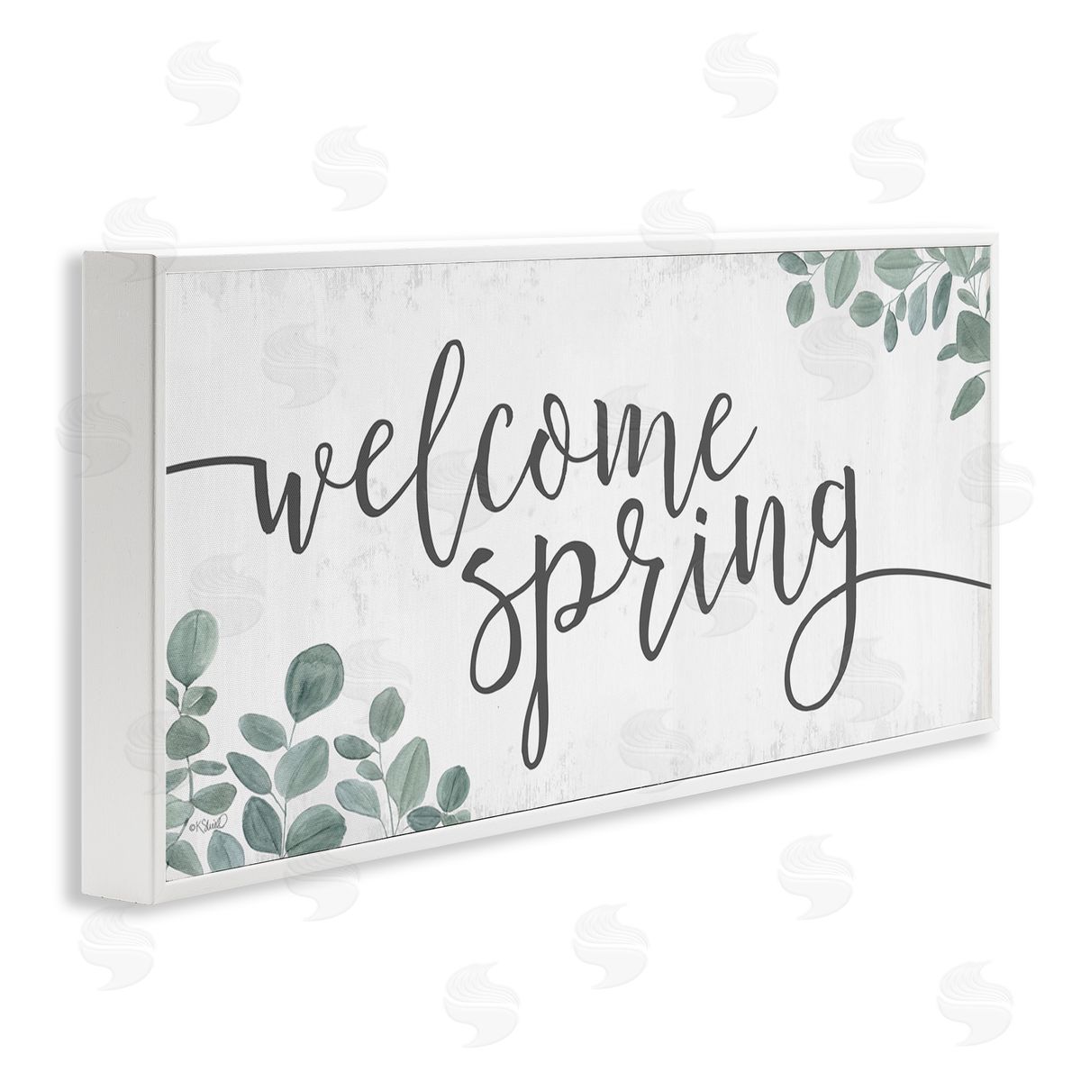 Kate Sherrill Welcome Spring Calligraphy Phrase Casual Eucalyptus Botanicals