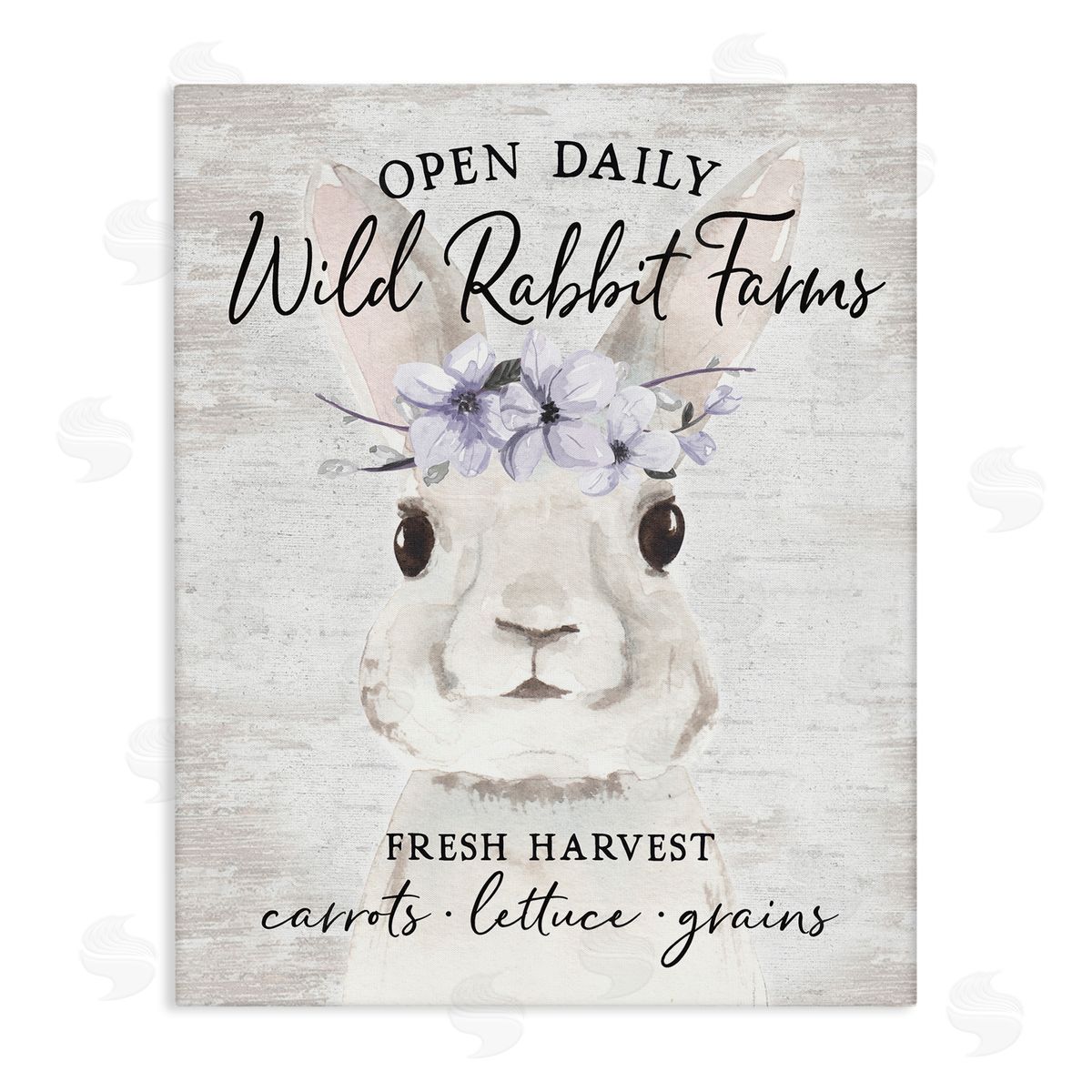 Lettered and Lined Wild Rabbit Farms Weathered Floral Crown Sign Stretched Canvas Wall Art Print