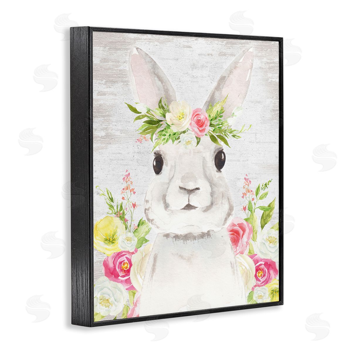 Lettered and Lined Rustic Easter Bunny Flower Crown Spring Bouquet Black Framed Giclee Wall Art Print