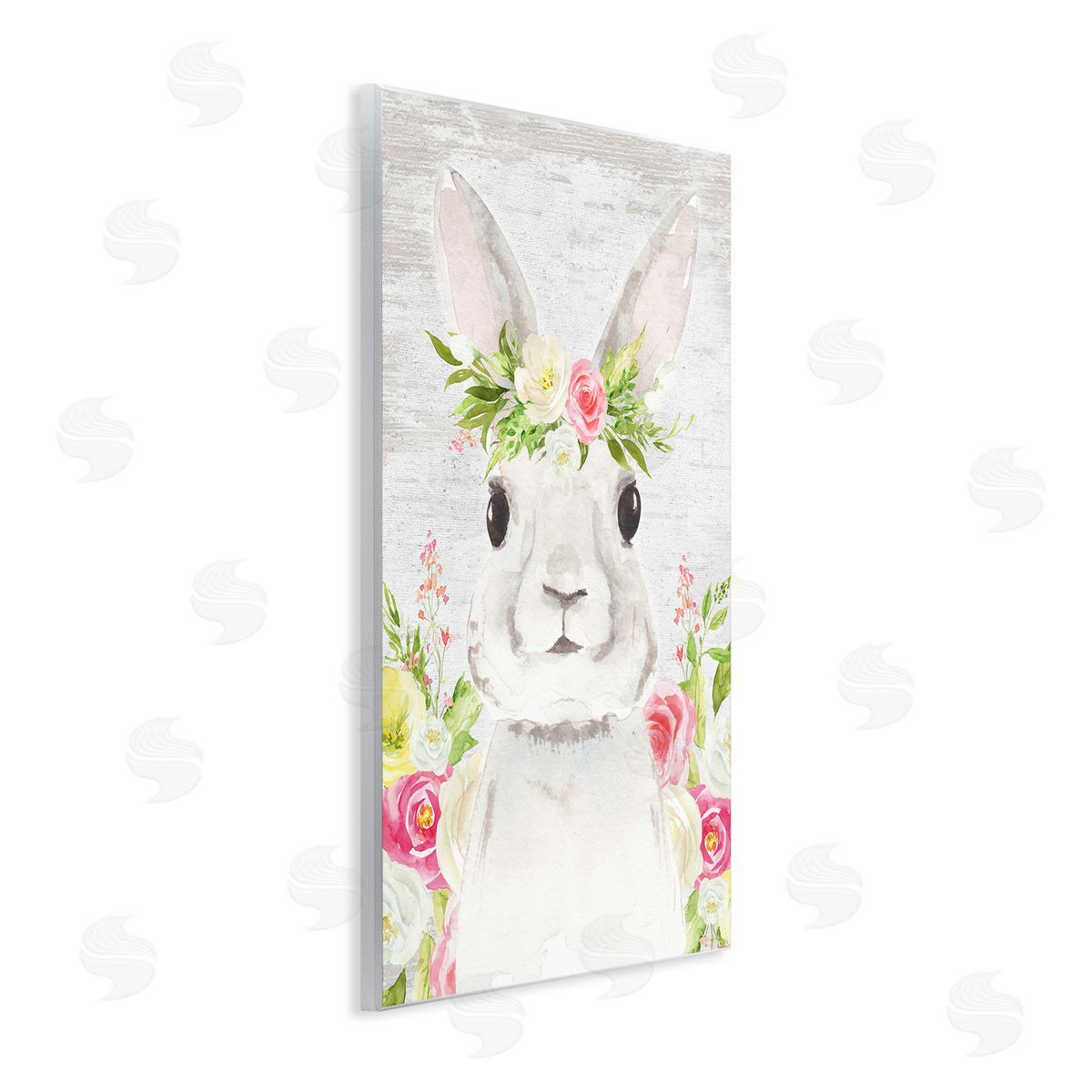 Lettered and Lined Rustic Easter Bunny Flower Crown Spring Bouquet Wall Plaque Art Print